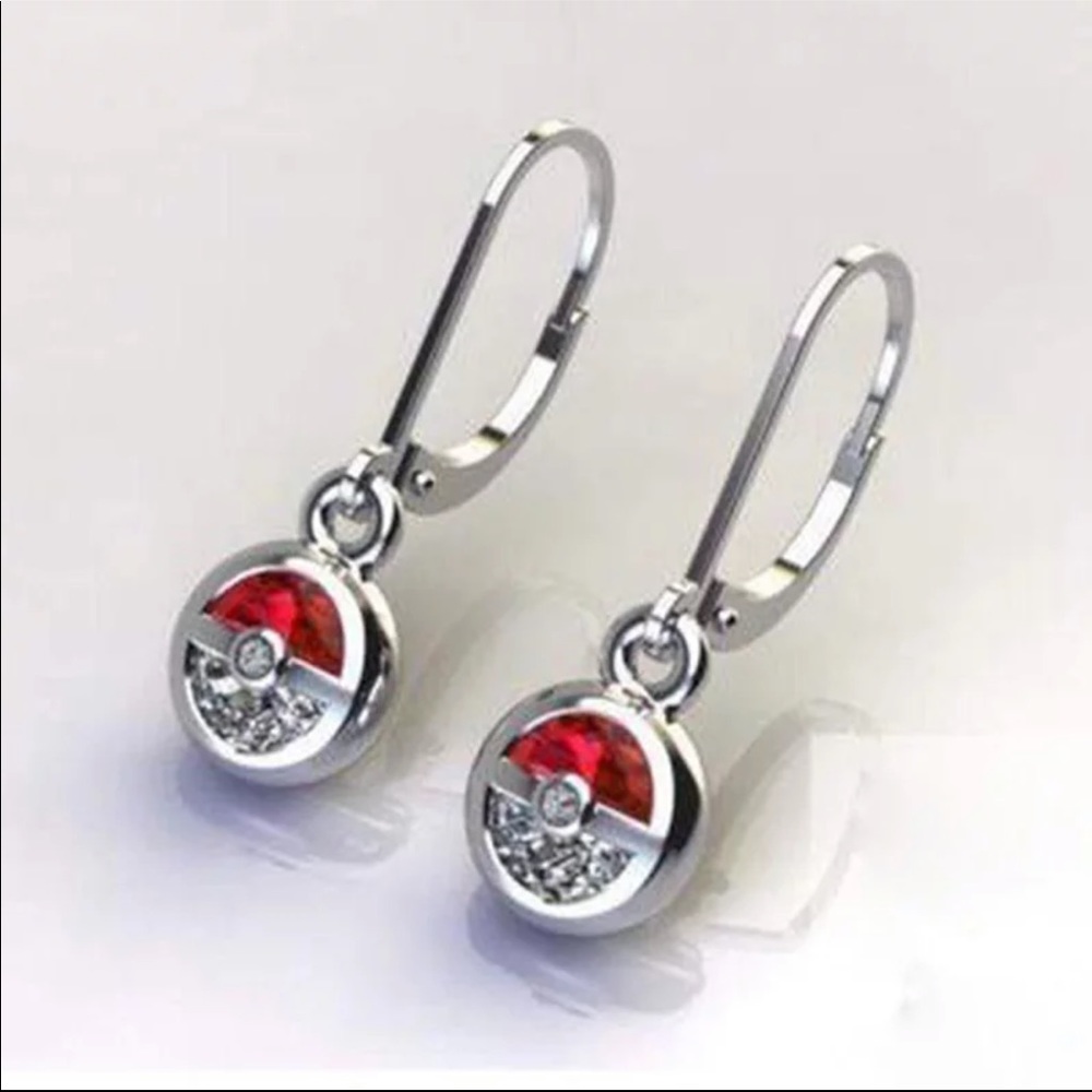 New Women’s 925 Silver Cute Red&White CZ Earrings